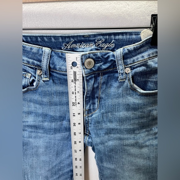 American Eagle Stretch Skinny Jeans Womens 2 Long Blue Denim Distressed 2214 - Picture 5 of 10